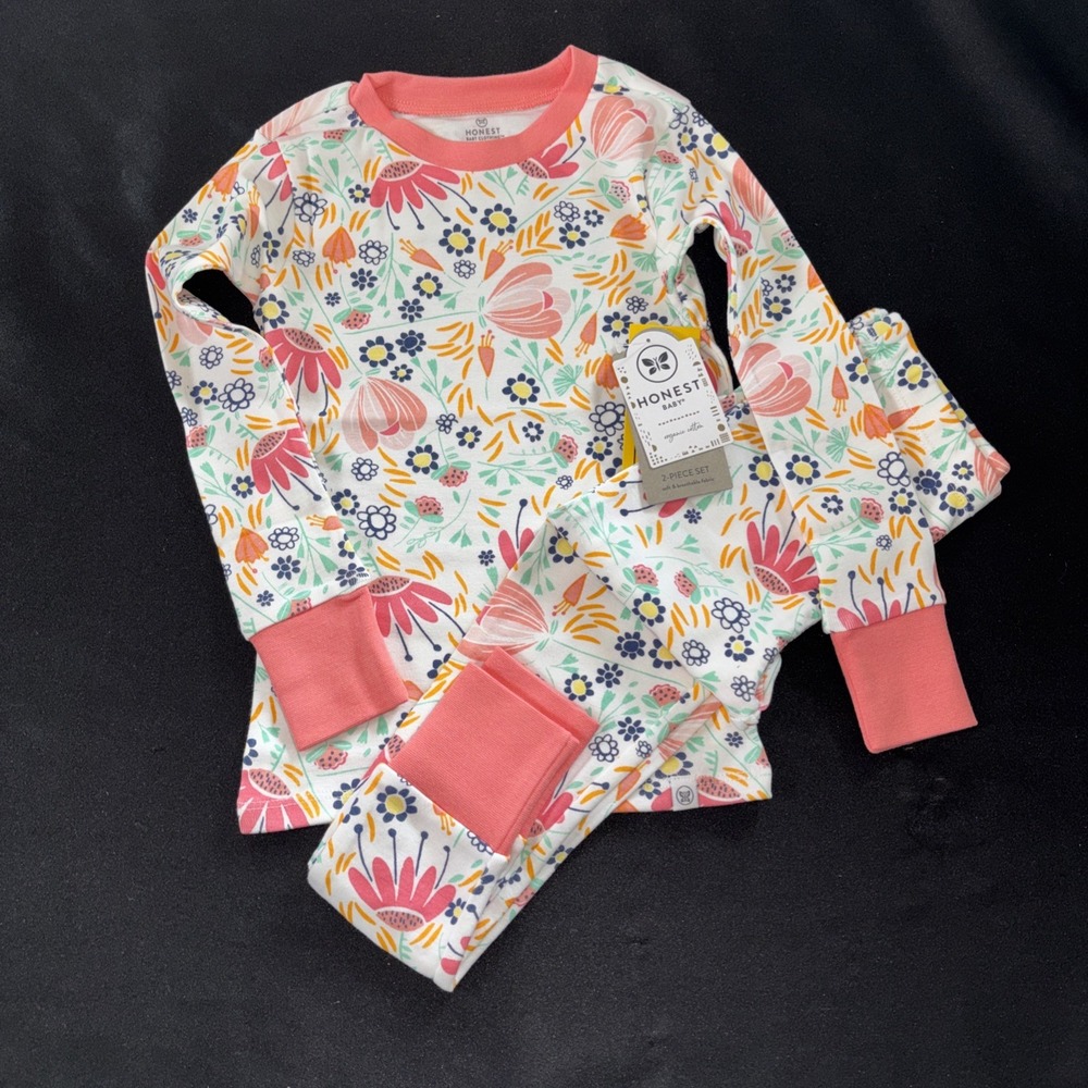 Honest Baby 2 Piece floral peach Pajama 100% Organic Cotton Size 4T